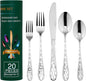 20-Piece Silverware Set, Flatware Cutlery Silverware Set Service by AJIEVWU-BESTFORYOU