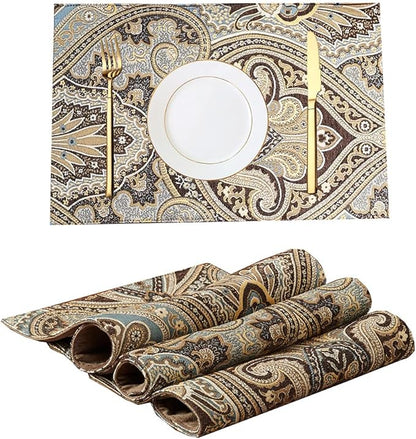 Luxury Retro placemats for Dinner Table Set of 4,Machine Washable Fabric Placemats Non-Slip Heat Resistant Indoor Dining Table mats placemats (Coffee, Set of 4)