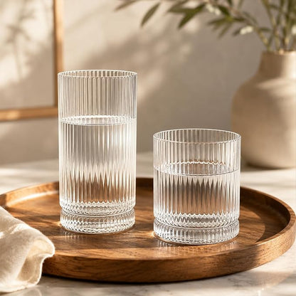 KEMORELA Ribbed Glassware Set of 8—4 Large Capacity Highball Glasses 16oz - Image 7