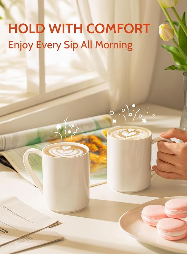 Sweese White Coffee Mug, Porcelain 11 Oz Coffee Mugs Set of 6, Ceramic Coffee - Image 3