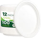 100PCS 100% Compostable White Oval Paper Plates(12in), Heavy Duty Disposable Plates, Eco-Friendly Dinner Plates, Biodegradable Salad, Meal, Dessert Plates, Perfect for Parties, Picnic, BBQ