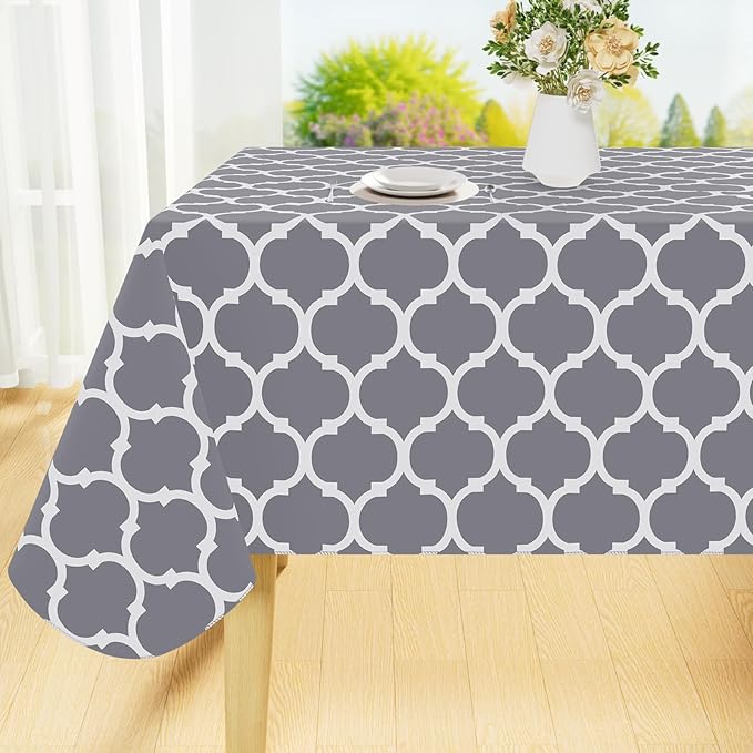 Smiry Rectangle Table Cloth, Waterproof Vinyl Tablecloths with Flannel Backing for Rectangle Tables, Wipeable Spillproof Plastic Tablecloth for Dining, Camping, Indoor and Outdoor (60"x102", Grey)