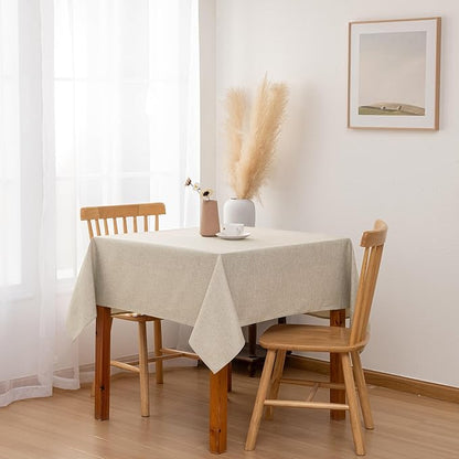 Hiasan 2 Pack Faux Linen Square Tablecloth - Wrinkle and Stain Resistant Washable Table Cloth for Kitchen Dining Room Holiday Table Cover for Party Dinner, Beige, 60 x 60 Inch