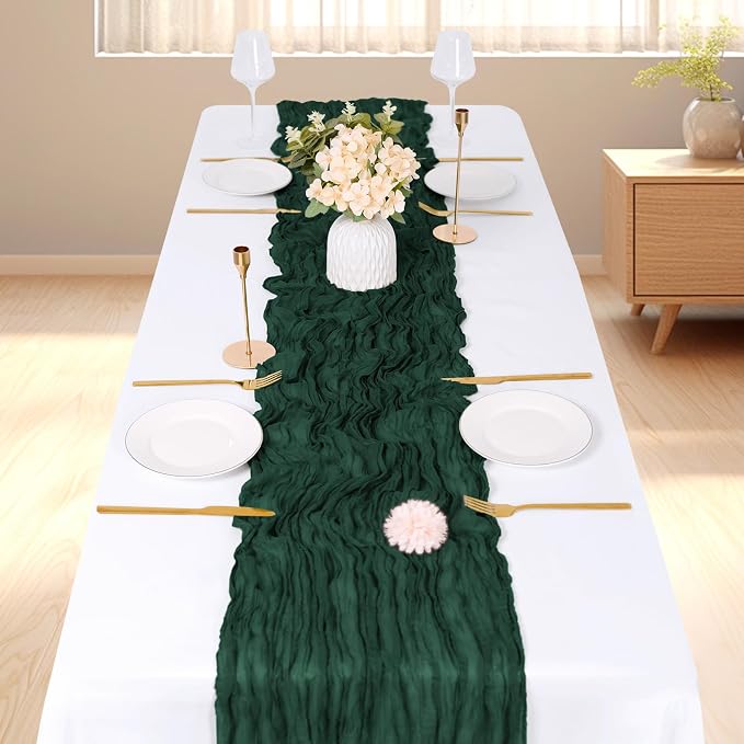 6 Pack Emerald Green Cheesecloth Table Runner, 17 x 108 inch, Semi Sheer Boho - Image 2
