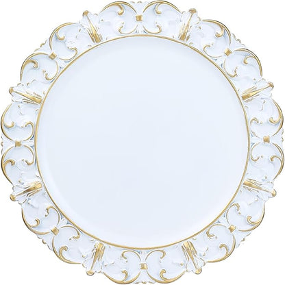 White Charger Plates Set of 6, Decorative Table Plastic Chargers for Dinner Plates, Party, Wedding, Thanksgiving, Christmas, 11W