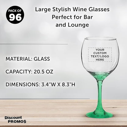 Custom Premiere Wedding Wine Glasses 20.5 oz Set of 96, Personalized Bulk Pack - Restaurant Glassware, Perfect for Red Wine or White Wine - Green