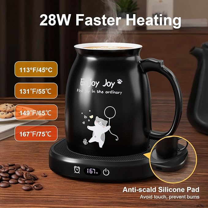 Cat Mug Coffee Mug Warmer Set for Desk Electric Heated Tea Cup Candle Plate | - Image 2