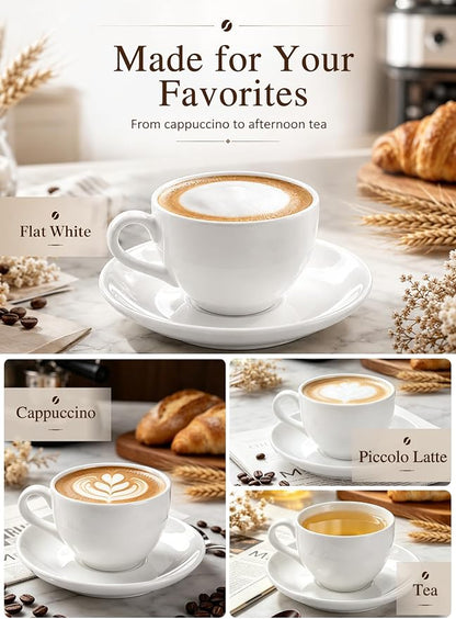 Porcelain Coffee Cups Set with Saucer, 6 Ounce, - Image 5