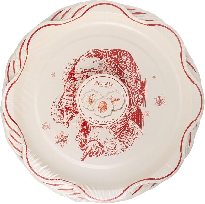 My Mind's Eye Red Vintage Line Art Paper Plates – 8″×8″, 9 Count Holiday - Image 7