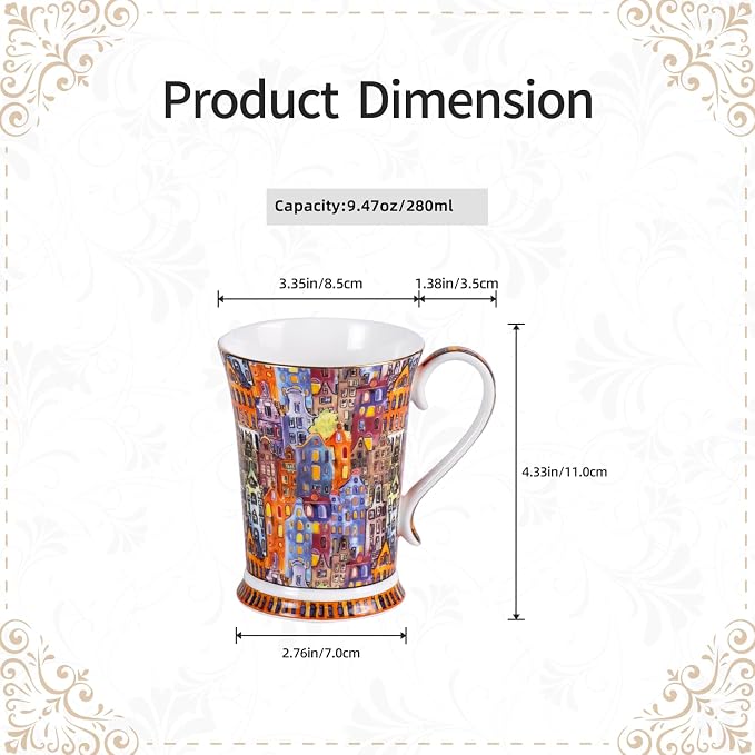 KAMMAK Bone China Coffee Mugs, 9.4oz Floral Tea Cups - Image 2