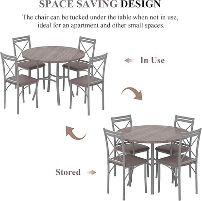 VECELO 5 Piece Dining Table Set for 4, Wood Grain Dinette with Chairs for Kitchen, Breakfast Nook, Small Space, Light Grey