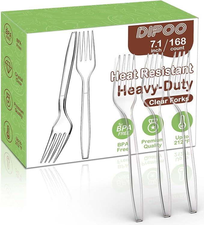 Dipoo 7.1" Clear Plastic Forks Heavy Duty by Dipoo
