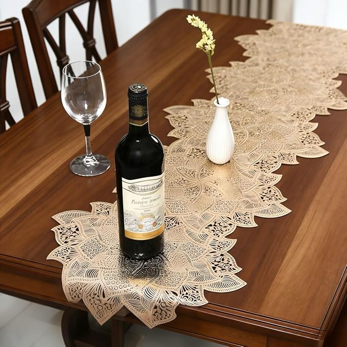 FAVE Gold Table Runners 36 Inches Flower Shaped Short Table Runner | Washable - Image 6