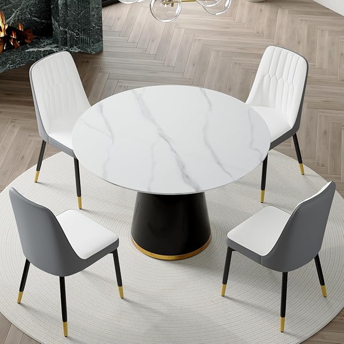 Round Dining Table Set for 4, Modern 45'' Small Dining Table for Kitchen, Space Saving, Easy Assembly