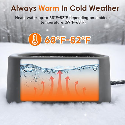 Heated Water Bowl for Dogs & Cats, 3.5L/120oz Large Heated Dog Bowl for Pets & Poultry, Safe Anti-Tip Heated Pet Bowl for Indoor/Outdoor, Melts Ice, Wide Mouth, 25W, 5ft Anti-chew Cord, Gray
