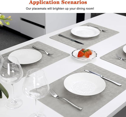 Vinyl Placemats Set of 8 Heat Resistant Easy Clean Non-Slip Place Mats for Dining Table Faux Leather Waterproof Stain Resistant Wipeable Washable PVC Table Mats(8, Light Gray)