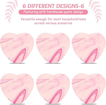 Valentines Coasters for Valentines Day Gifts, Pink Hearts Coasters Set of 6, Girlys Cute Coaster for Drink, Love Wood Coaster with Holder for Coffee, Valentines Day Table Decorations