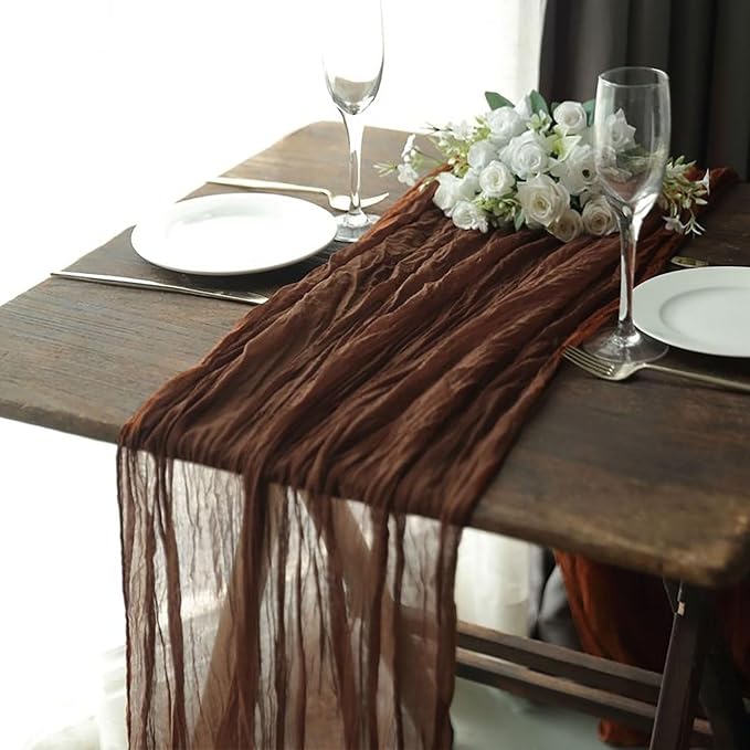 6Pack Brown Cheesecloth Table Runner 17x108 inch Sheer Brown Table Runners | - Image 6