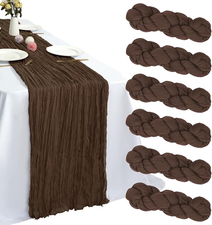6 Pack Brown Cheesecloth Table Runner 35 x 120 Inch | Boho Gauze Fabric by RestfulGlow