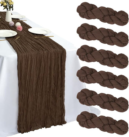 6 Pack Brown Cheesecloth Table Runner 35 x 120 Inch | Boho Gauze Fabric by RestfulGlow