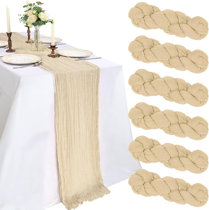 6 Pack 10Ft Beige Cheesecloth Table Runner 23 x 120 Inch | Gauze Rustic Boho by CKIKU