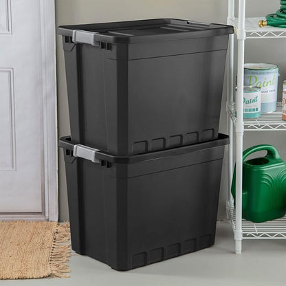 Sterilite 4-Pack Plastic Storage Bins with Lids, Stackable Containers, 27 Gallon, Black