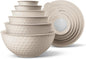 COOK WITH COLOR Mixing Bowls with Lids - 12 Piece Plastic Nesting Bowls Set includes 6 Prep Bowls and 6 Lids, Non Slip Bottom and Embossed Design - Microwave Safe (Cream)