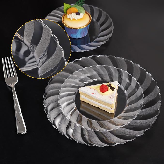 U-QE 100 Pieces Clear Plastic Plates-6 Inch Plastic Dessert Plates Disposable - Image 7
