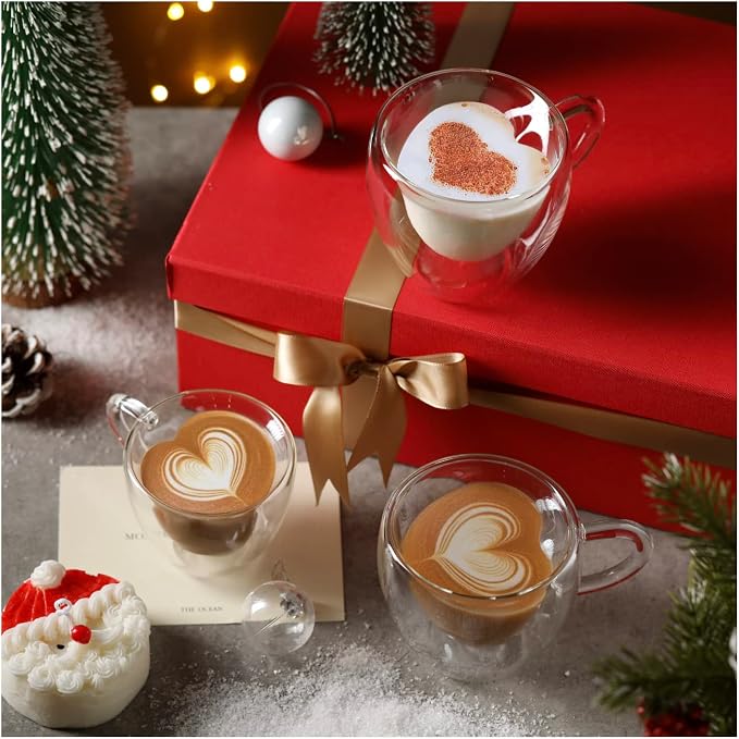 CNGLASS Double Wall Heart Shaped Glass Coffee Mugs 5oz, Insulated Clear Tea Cups - Image 4