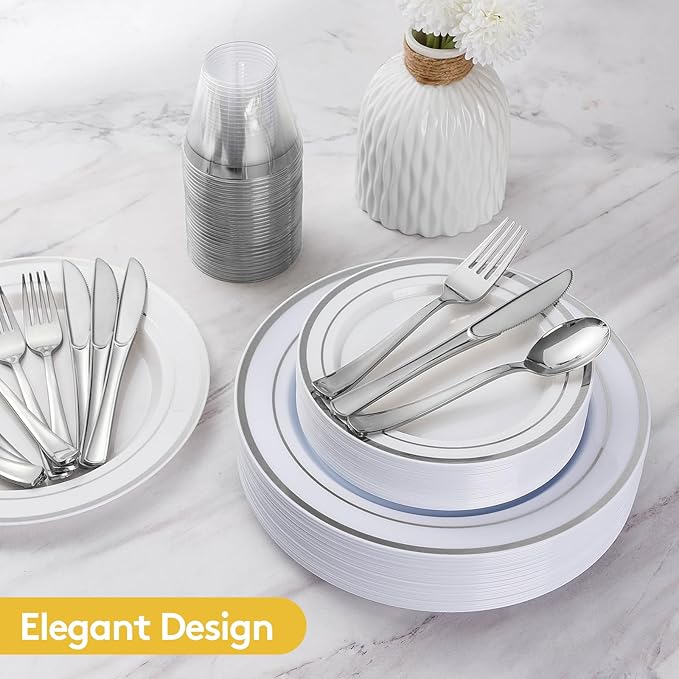 600 Plastic Piece Disposable Silver Plates - Image 4