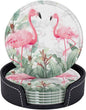 6 Pcs Watercolor Tropical Flamingo Leather Coasters by Jfniub