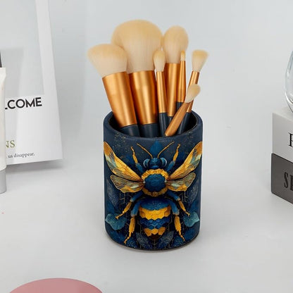 Leather Pen Holder for Desk, Bee Pencil Cup Pen Organizer Makeup Brush Holder - Image 6
