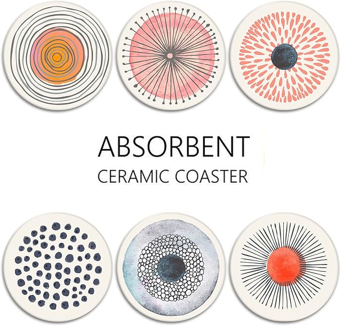 Coasters for Drinks, Ceramic Stone, Flower Circles | Watercolor Doodle - Image 6