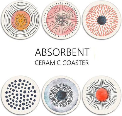 Coasters for Drinks, Ceramic Stone, Flower Circles | Watercolor Doodle - Image 6