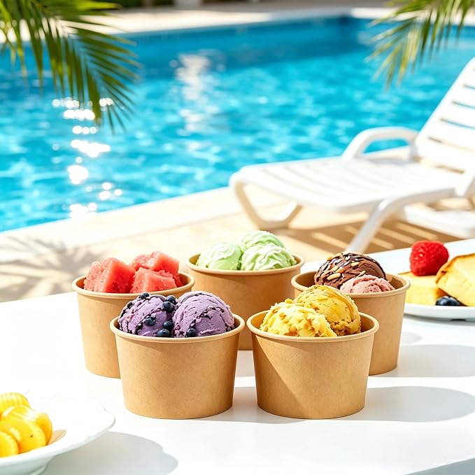Disposable Kraft Ice Cream Bowls 100 Count - 9 oz Paper Sundae Cups | Party - Image 7