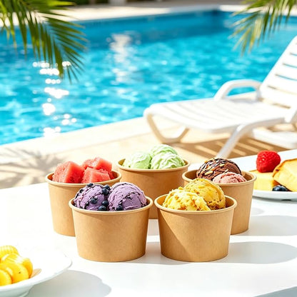 Disposable Kraft Ice Cream Bowls 100 Count - 9 oz Paper Sundae Cups | Party - Image 7