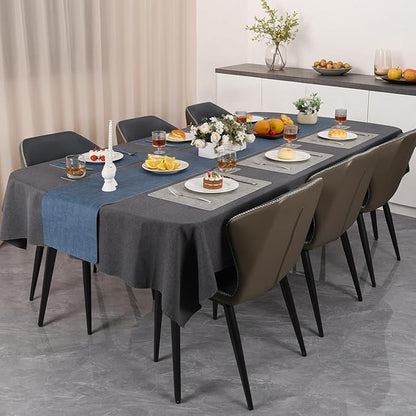 Myir JUN Reversible Vinyl Placemats Set of 8, Faux Leather Place Mats Dual Sided Waterproof Wipeable, Heat-Resistant Table Mats for Kitchen Dining Indoor Outdoor (12" x 17", Light Gray Navy Blue)