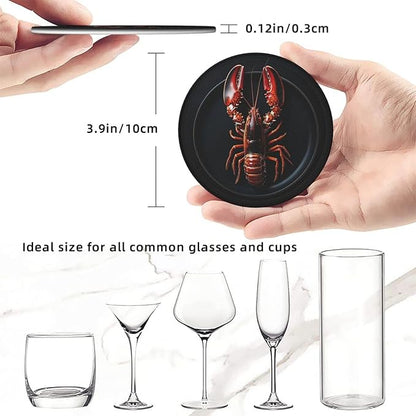 Lobster on a Plate Printed Leather Coasters for Drinks, Set of 6 Drink Coaster Dining Room Decor Cup Coasters