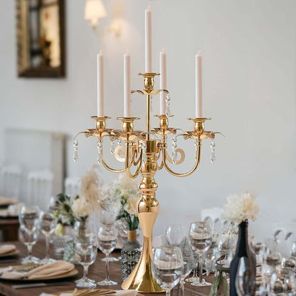 2PCS Gold 5-Arm Candelabra Centerpiece - 20.3" Tall Metal Candle Holder for Wedding, Party & Home Decor - Vintage Table Centerpiece for Events, Dining Room, Church Decorations