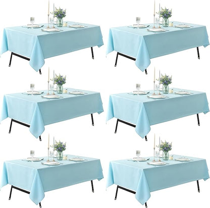 6-Pack 60x84 inch Dusty Blue Table Cloths, Solid Stain and Wrinkle Resistant Oblong Tablecloth, Premium Plain Weave Polyester Fabric Rectangle Table Linen Covers for Hotel, Banquet