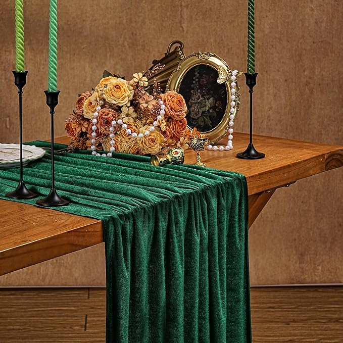 Velvet Table Runner Emerald Green 29x120 Inch Soft Fall Christmas Runners | 5 - Image 4