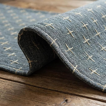 Artoid Mode Navy Blue Cross-Star Textured Table Runner, Seasonal Waterproof - Image 6