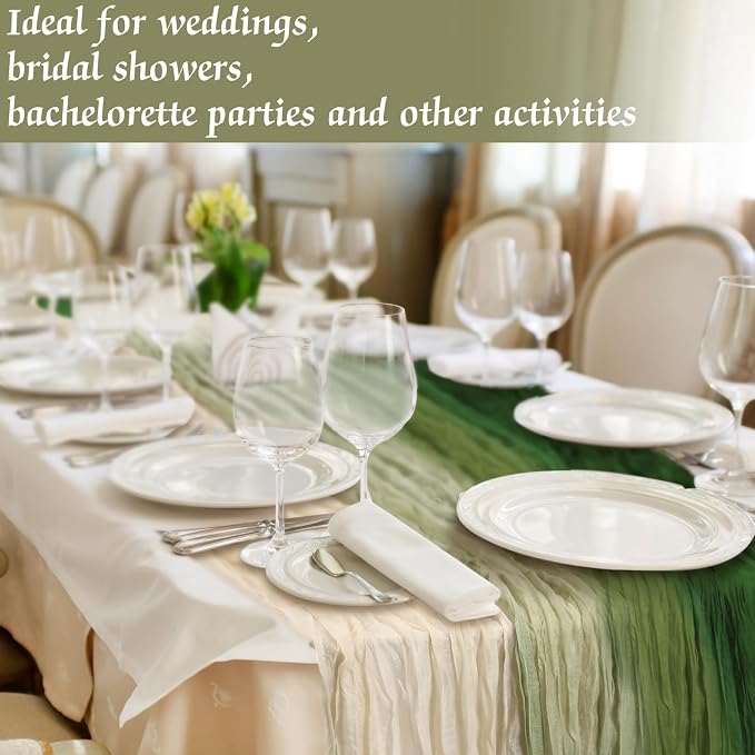 12 Pcs Gradient Green Cheesecloth Gauze Table Runners | Boho Wedding Decor - Image 6