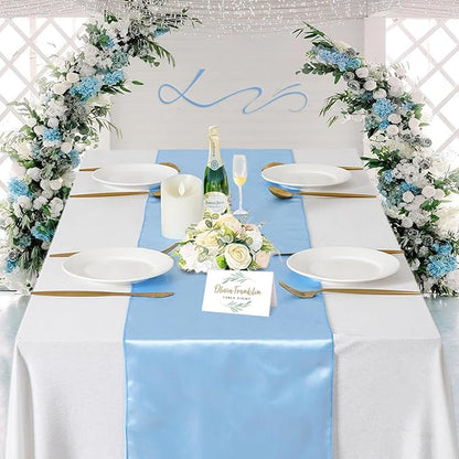 Baby Blue Satin Table Runners 10 Pack 12x108 inch Silk Smooth Fabric | Bright - Image 2