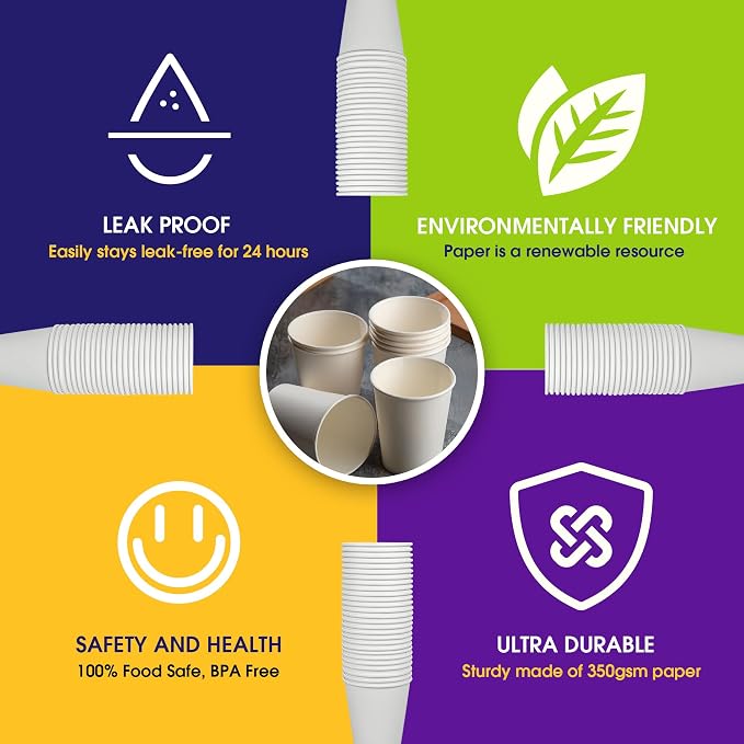 Ginkgo 200 Count 12 oz Disposable Thickened Paper Coffee Cups | Leak Proof - Image 3