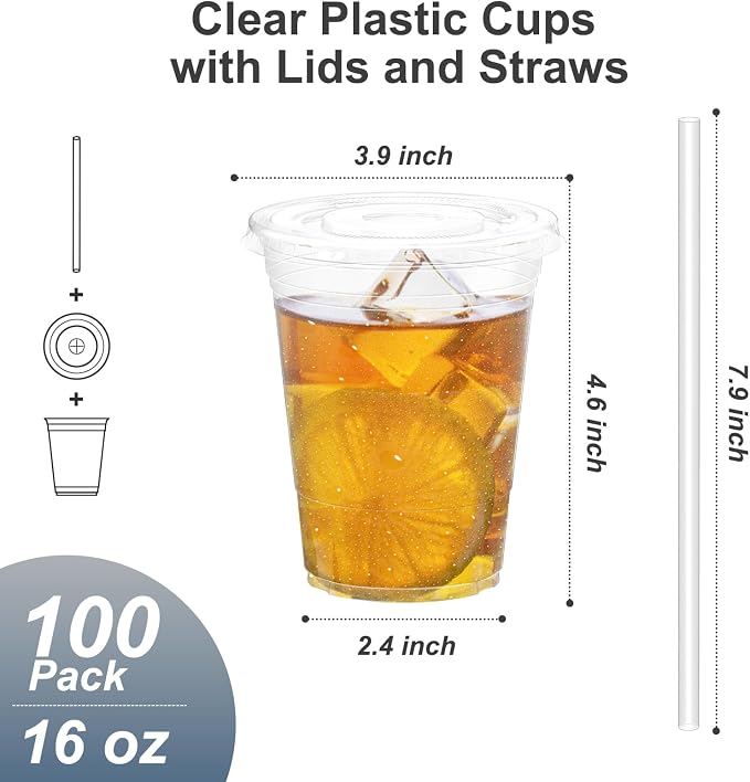 Dealusy 100 Pack - 16 oz Clear Plastic Cups - Image 2