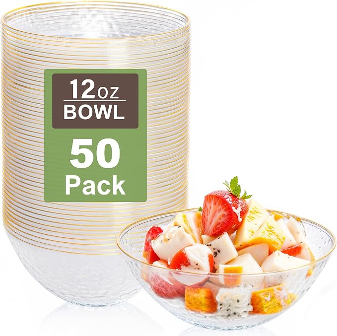 50 Pack 12 Ounce Clear Plastic Bowls Hammered by I00000