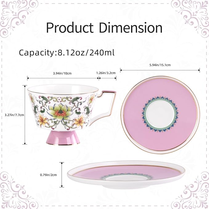KAMMAK Ceramic Coffee Cups Saucers Set of 2, Porcelain Espresso Cups - Image 2