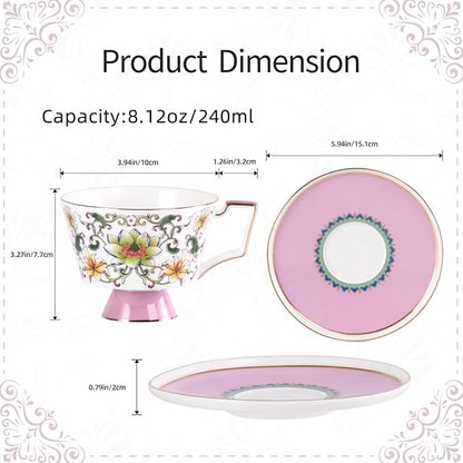 KAMMAK Ceramic Coffee Cups Saucers Set of 2, Porcelain Espresso Cups - Image 2