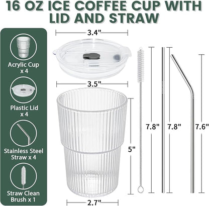 HIGIINC Iced Coffee Cups With Lids and Straws 4 Pcs, 16 OZ Unbreakable Glasses - Image 5